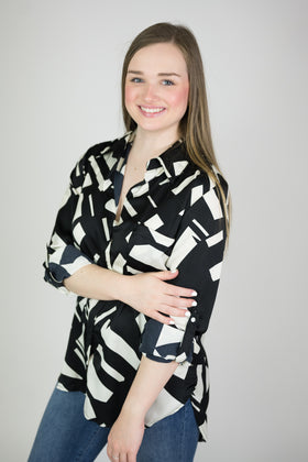 Button Up Geo Print Blouse