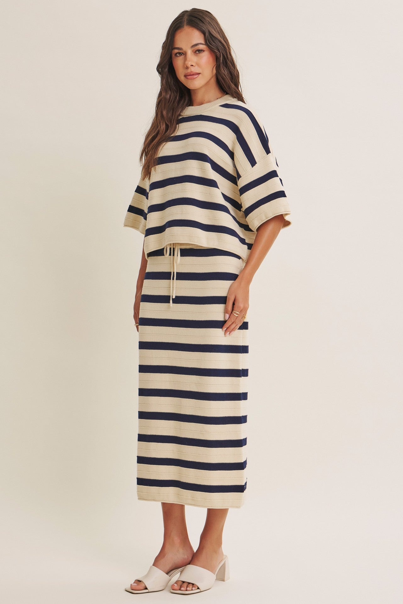 Weekend in Cannes Stripe Midi Skirt