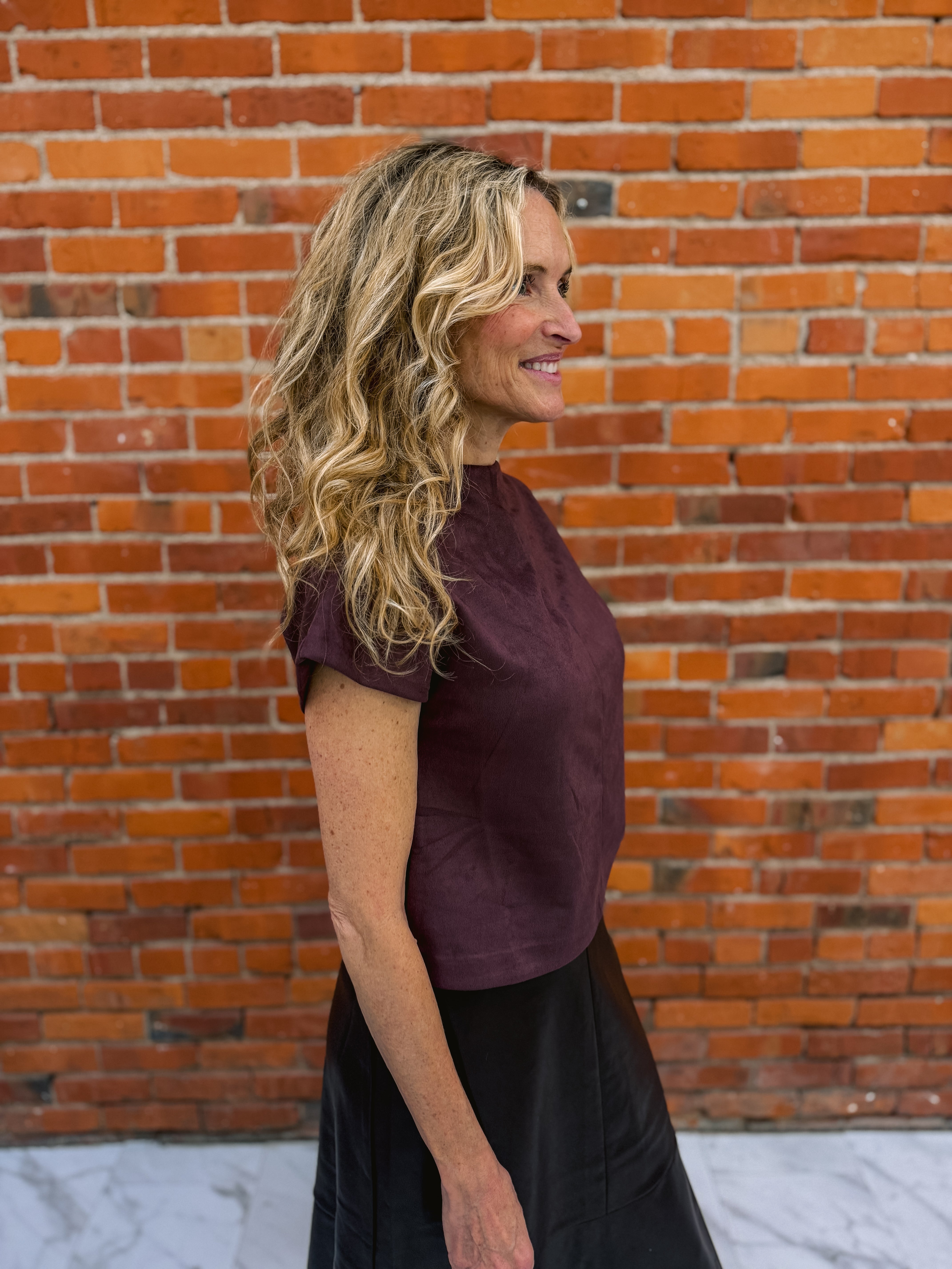 Short Sleeve Suede Top