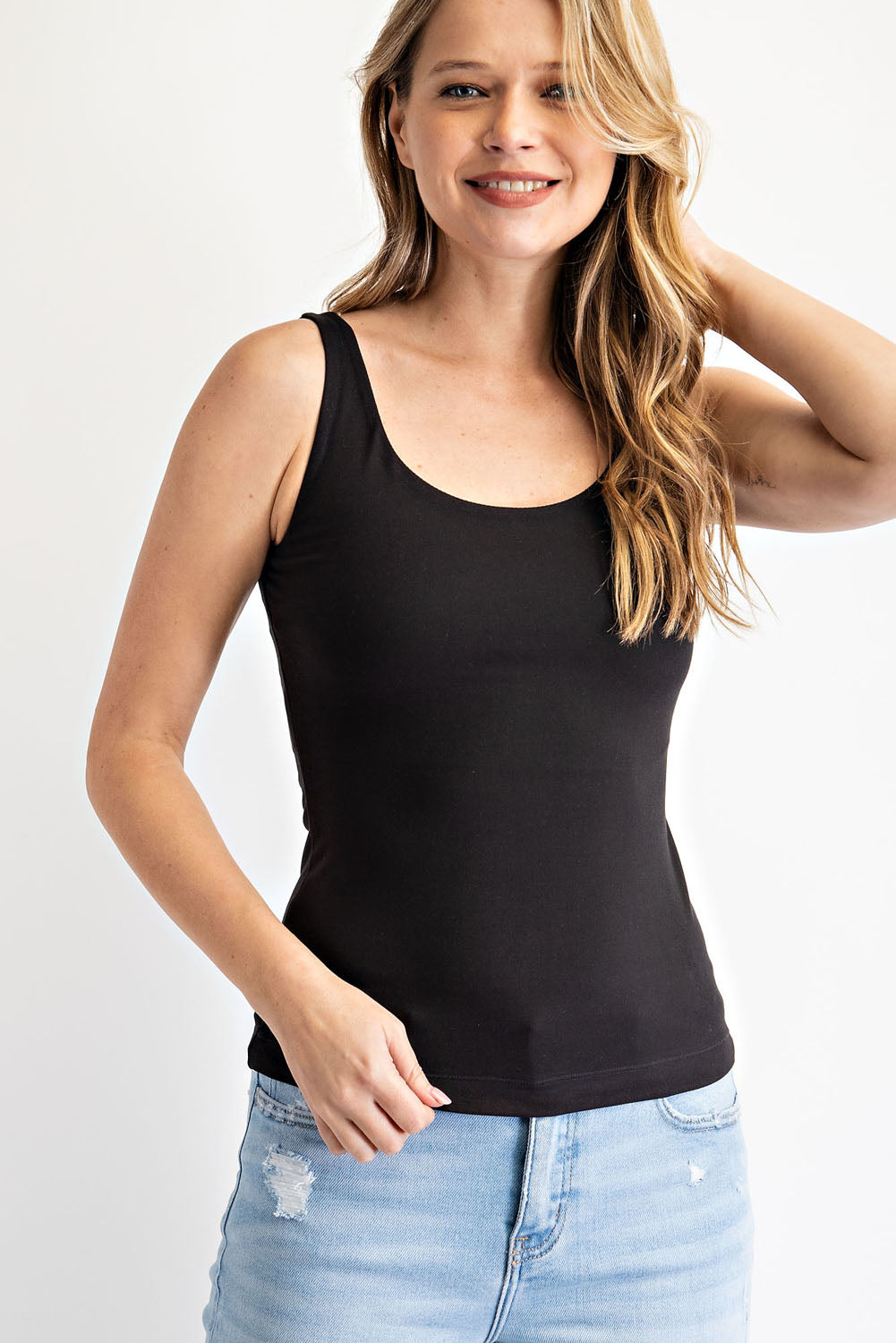 Butter Round Neckline Tank - Black
