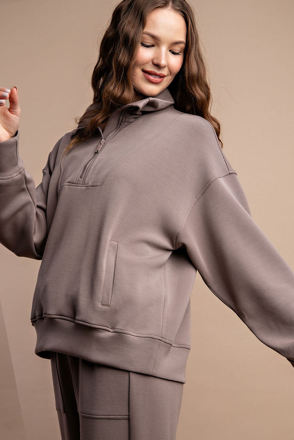 Modal Quarter Zip Mock Neck Pullover