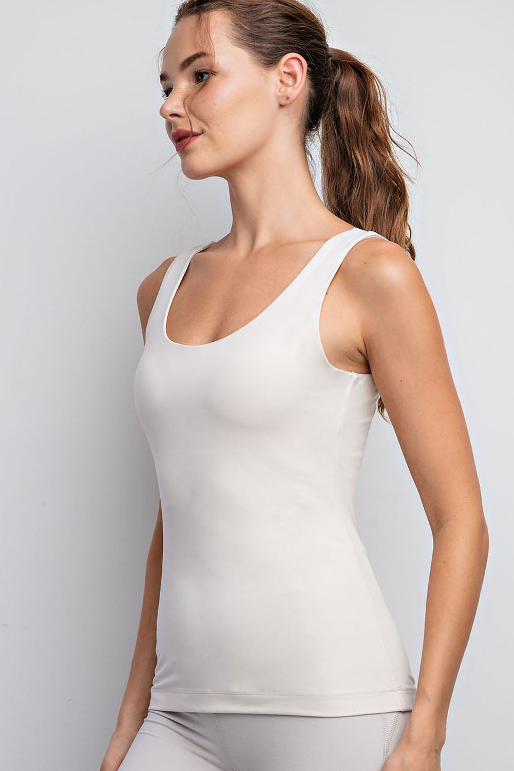Round Neckline Sleeveless Tank - White Pearl