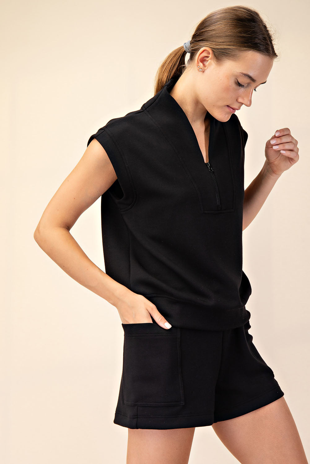 Modal V-Neck Sleeveless Top - Black