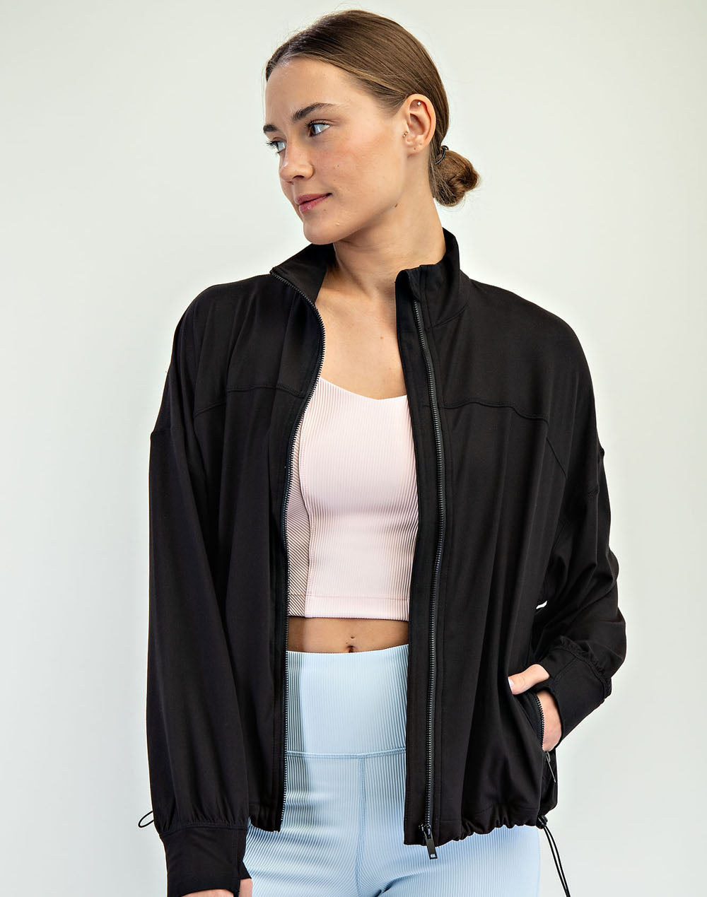 Butter Long Sleeve Zip-Up Jacket - Black