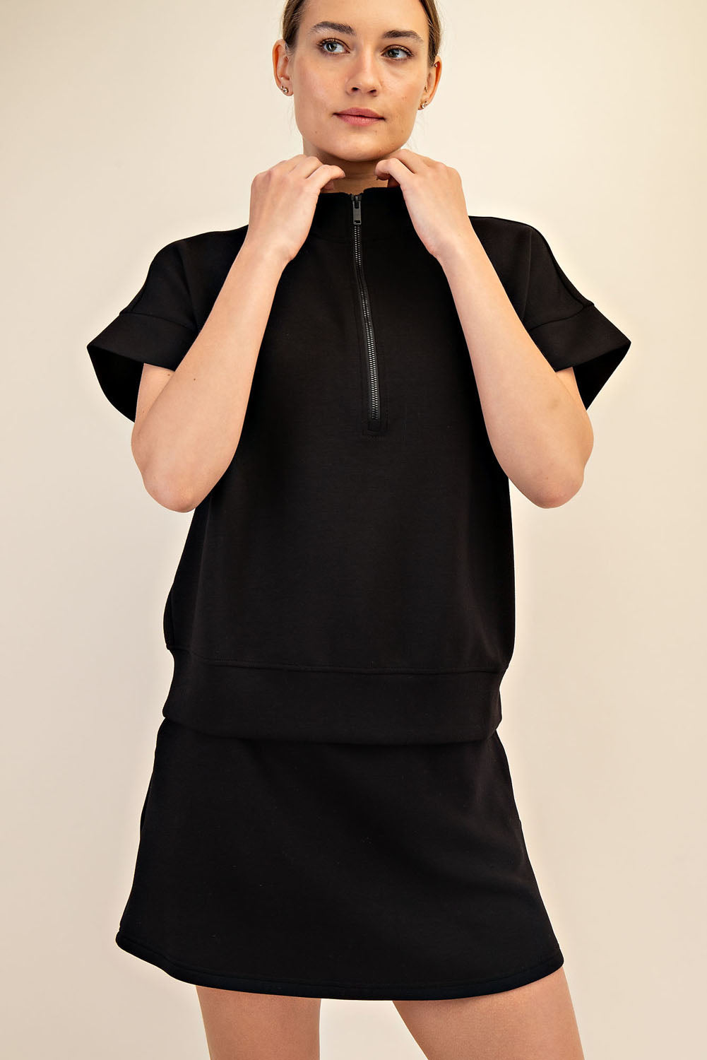 Modal 1/4 Zip Short Sleeve Top PLUS SIZE