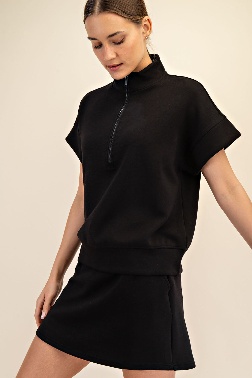 Modal 1/4 Zip Short Sleeve Top PLUS SIZE