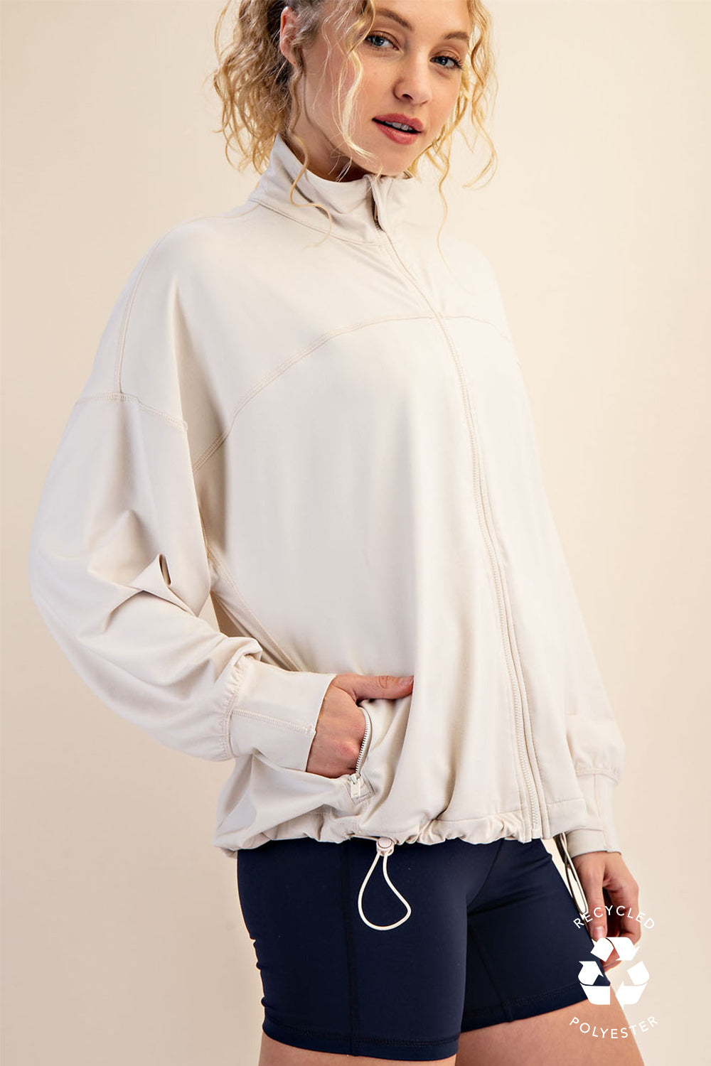 Butter Long Sleeve Zip-Up Jacket - White Pearl