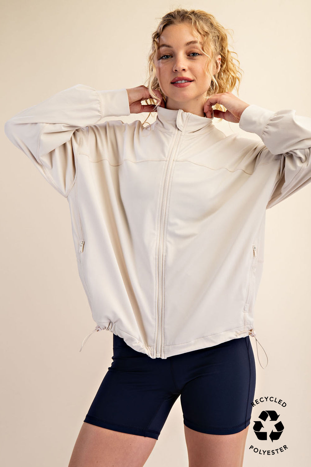 Butter Long Sleeve Zip-Up Jacket - White Pearl
