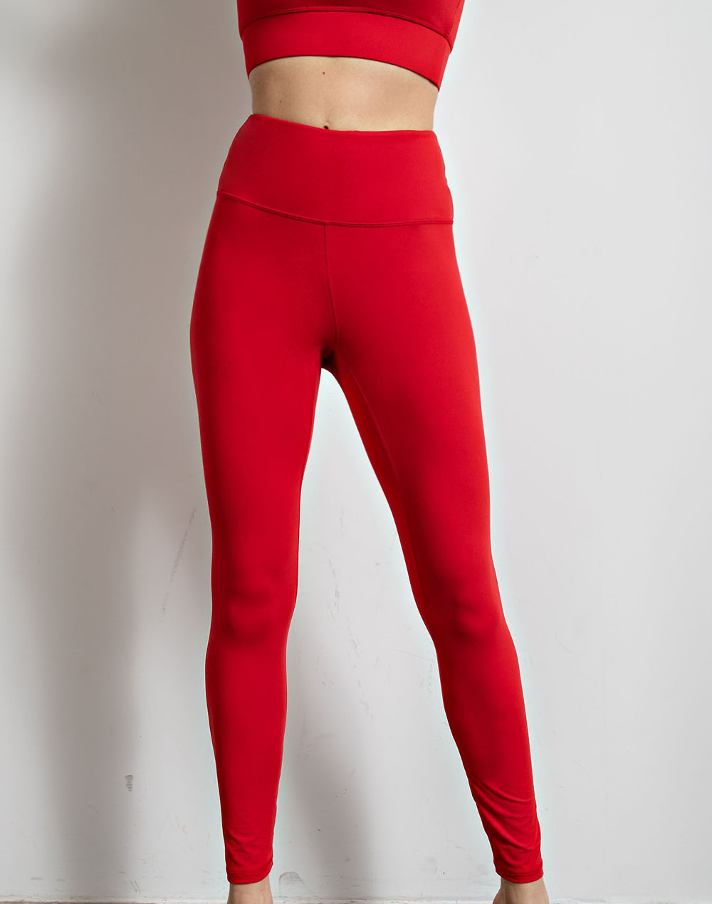Full Length High Waist Leggings - Red