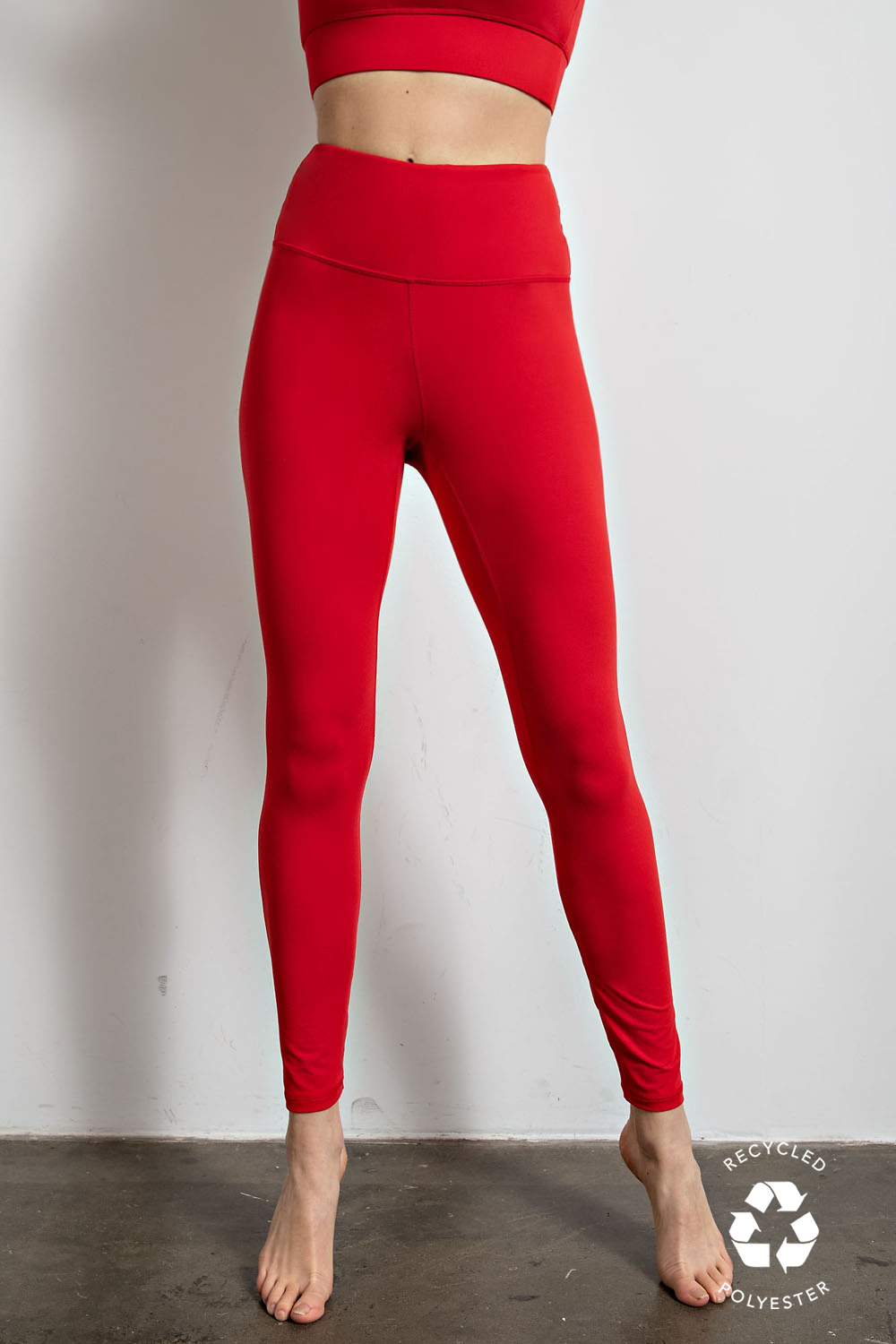 Full Length High Waist Leggings - Red