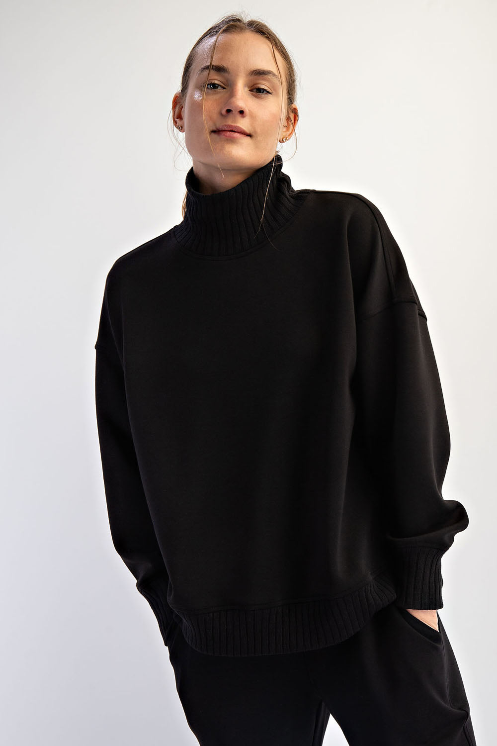 Modal Poly Rib Mock Neck Pullover