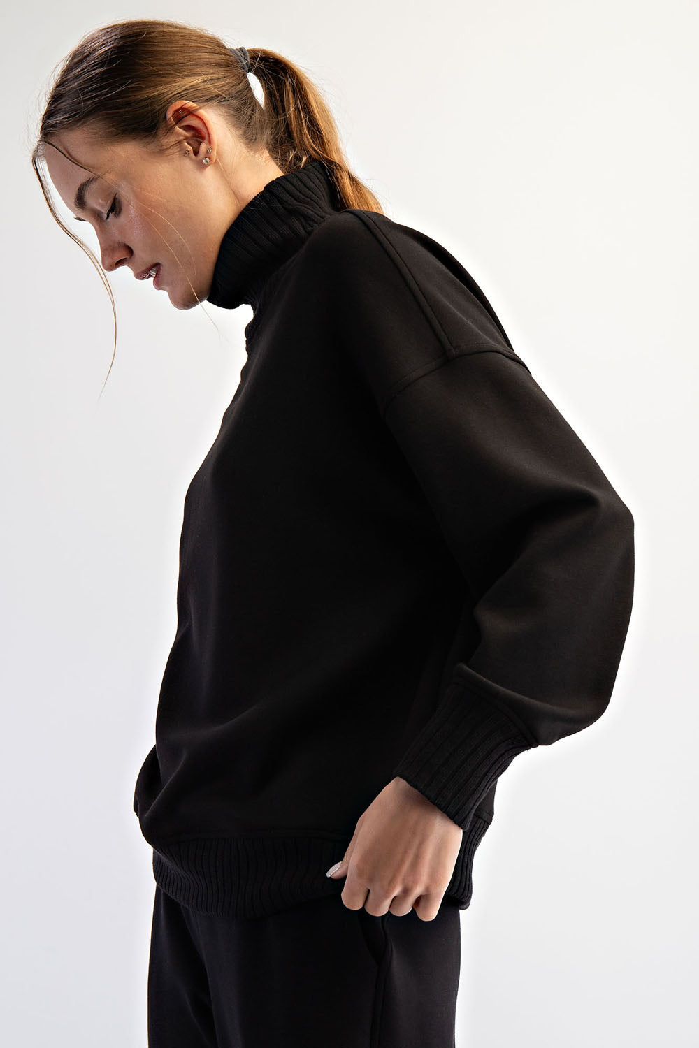Modal Poly Rib Mock Neck Pullover