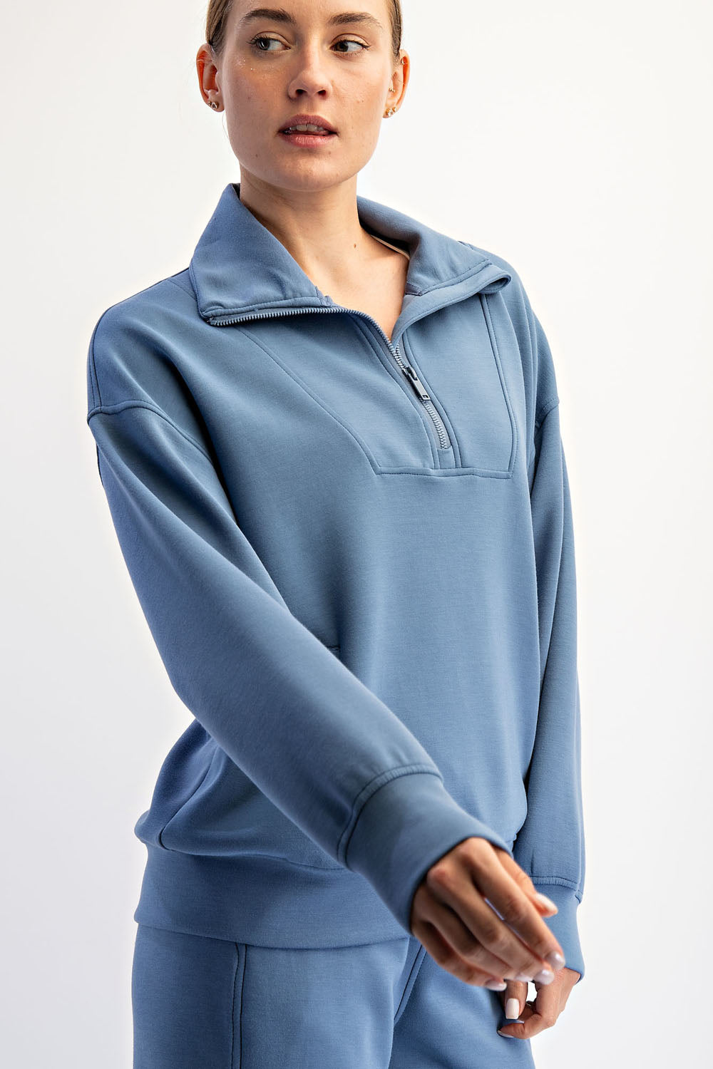 Modal Quarter Zip Mock Neck Pullover