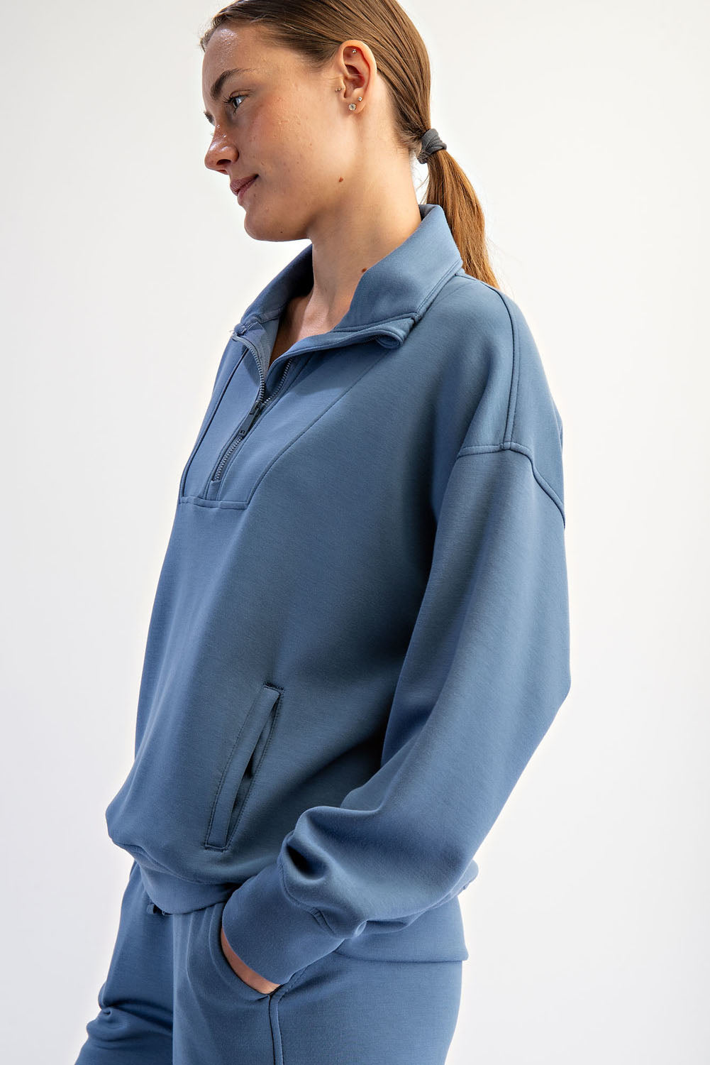 Modal Quarter Zip Mock Neck Pullover