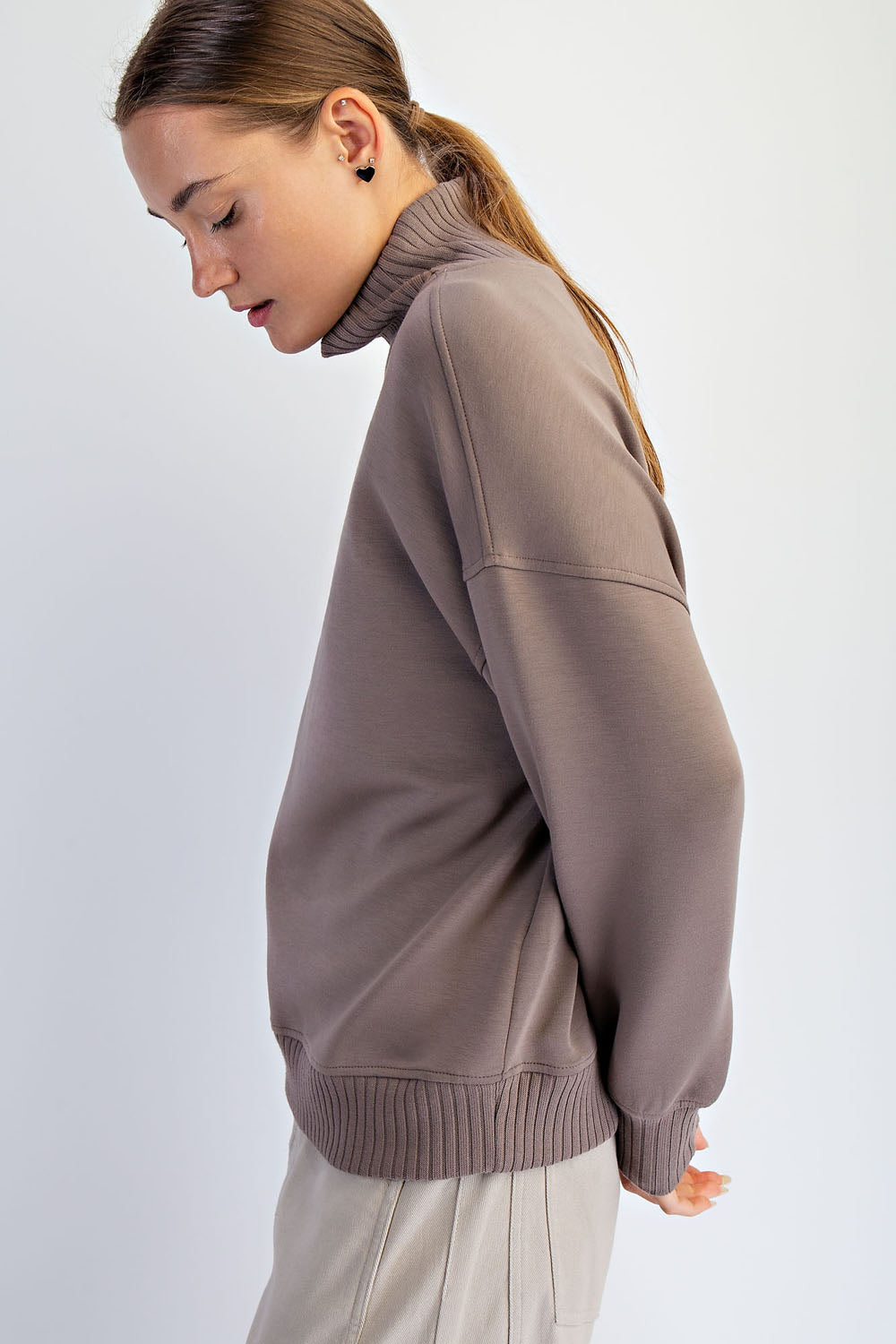Modal Poly Rib Mock Neck Pullover