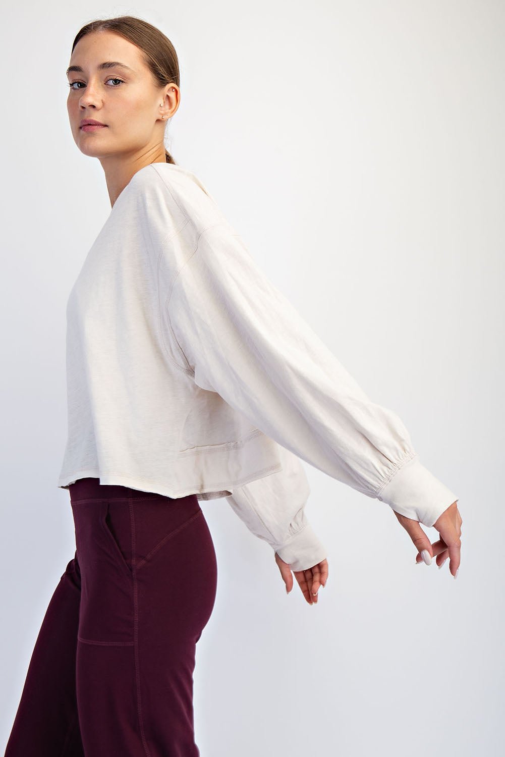 Cotton Slub Open Back Long Sleeve Top
