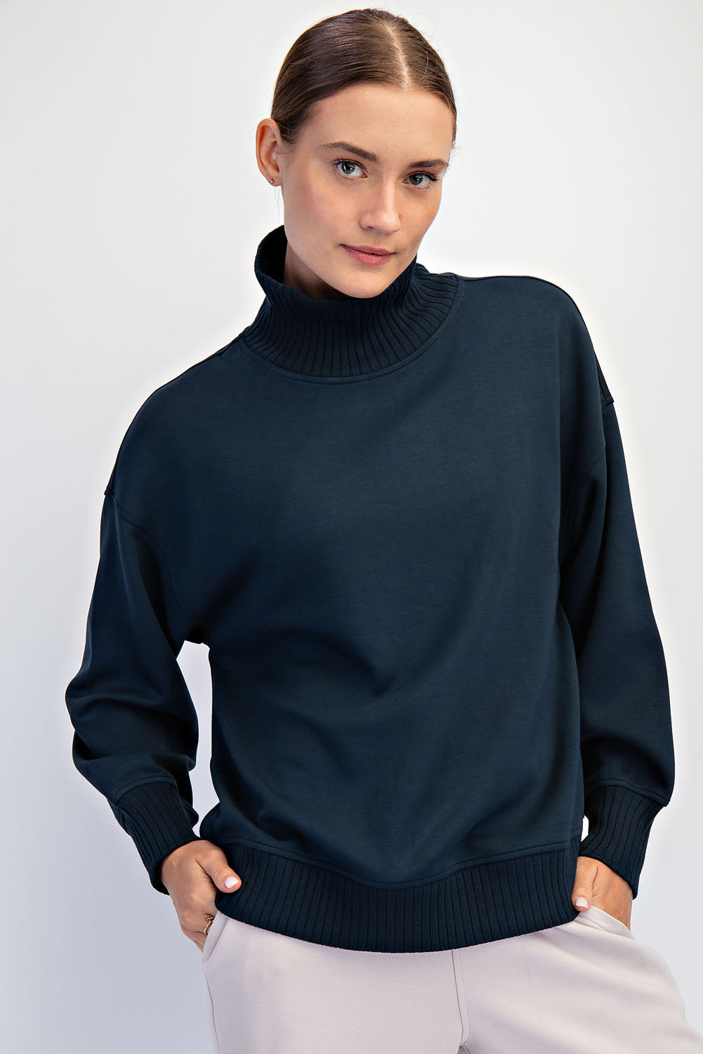 Modal Poly Rib Mock Neck Pullover