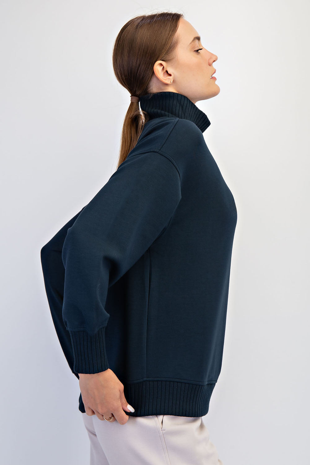 Modal Poly Rib Mock Neck Pullover