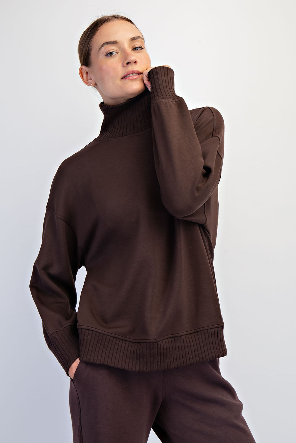 Modal Poly Rib Mock Neck Pullover