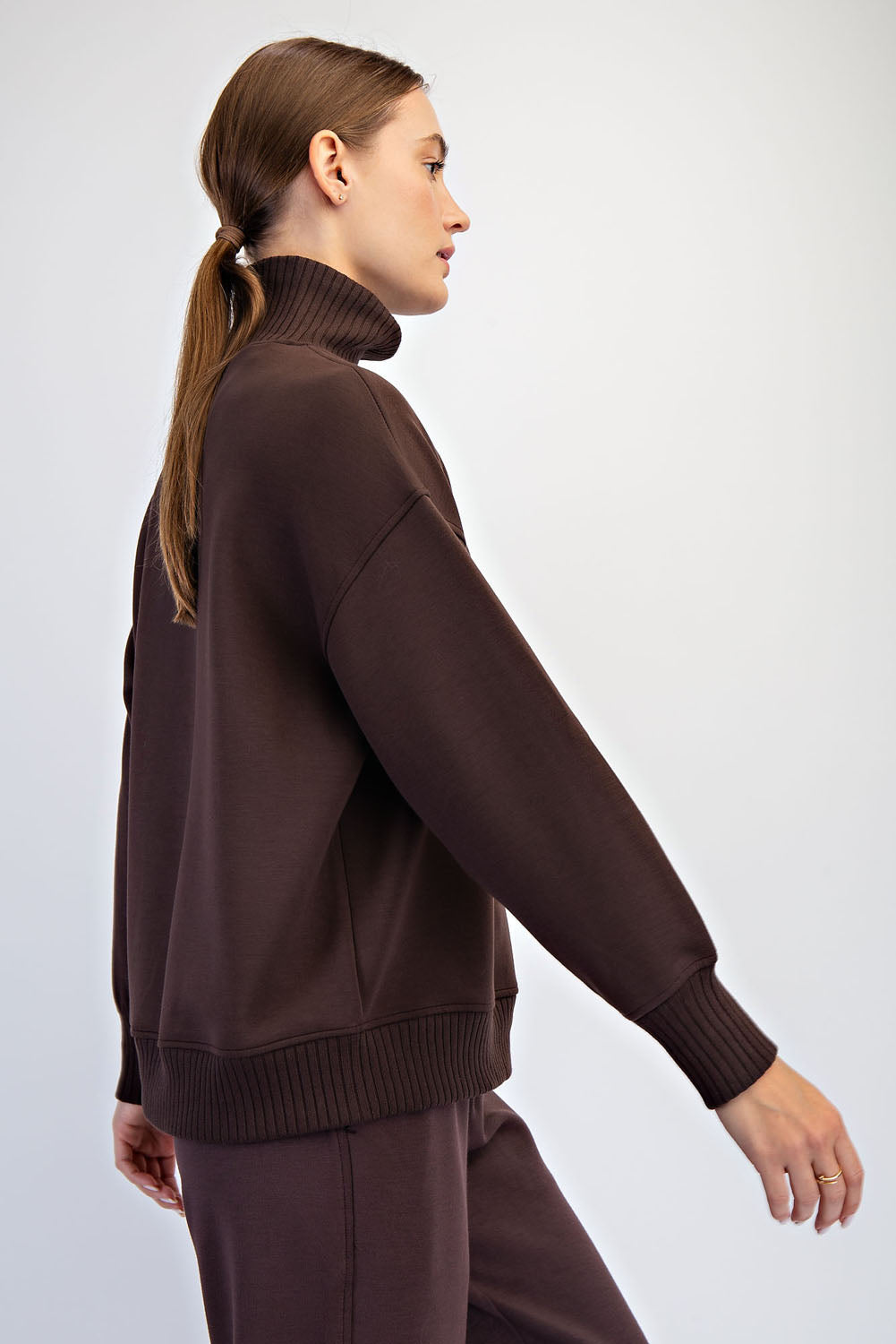 Modal Poly Rib Mock Neck Pullover