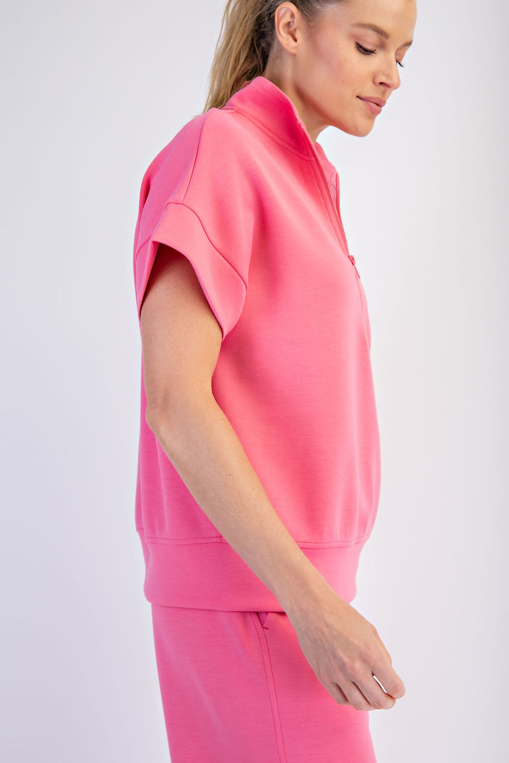 Modal 1/4 Zip Short Sleeve Top PLUS SIZE