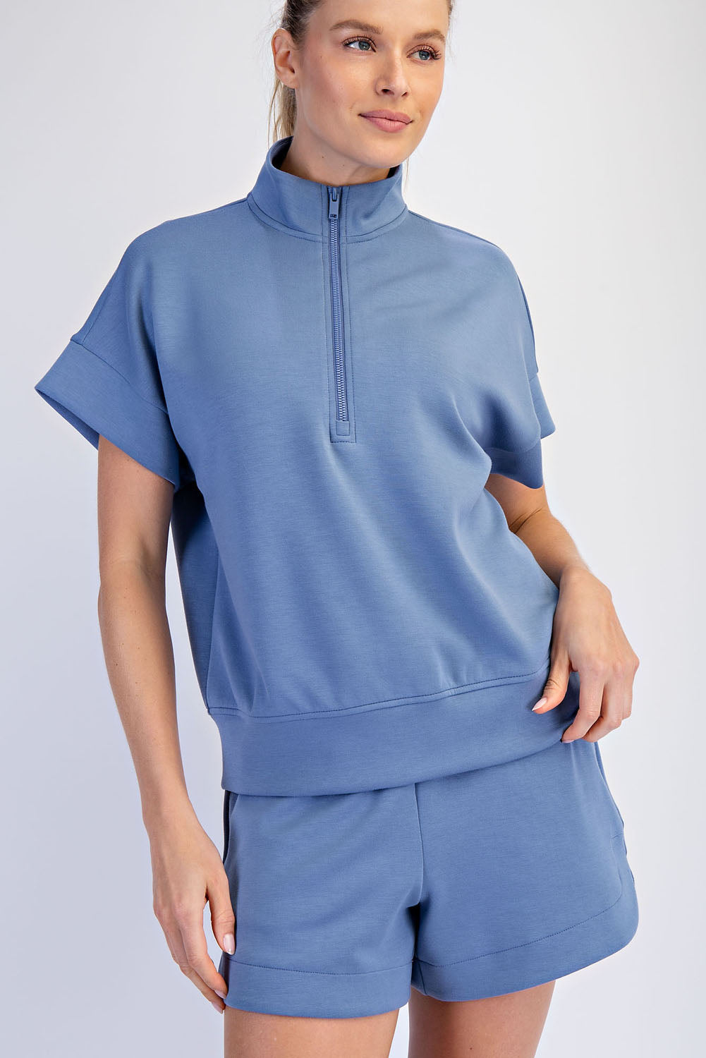 Modal 1/4 Zip Short Sleeve Top