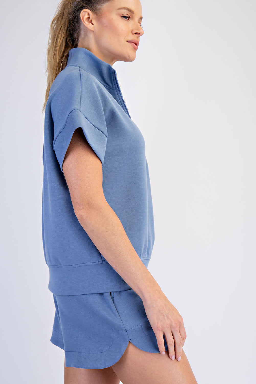 Modal 1/4 Zip Short Sleeve Top