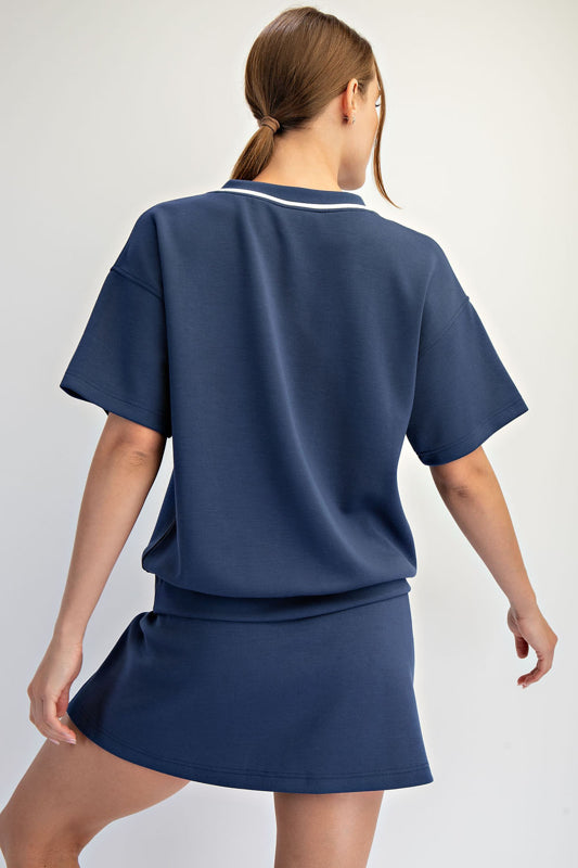 Modal Poly Flat Piping V-Neck Top