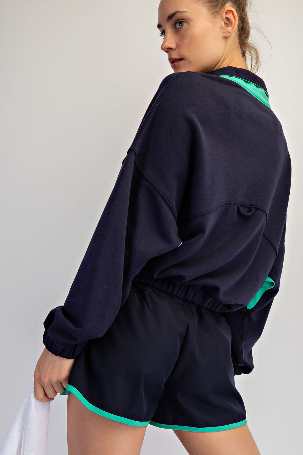 French Terry 1/4 Button Pullover Short Set