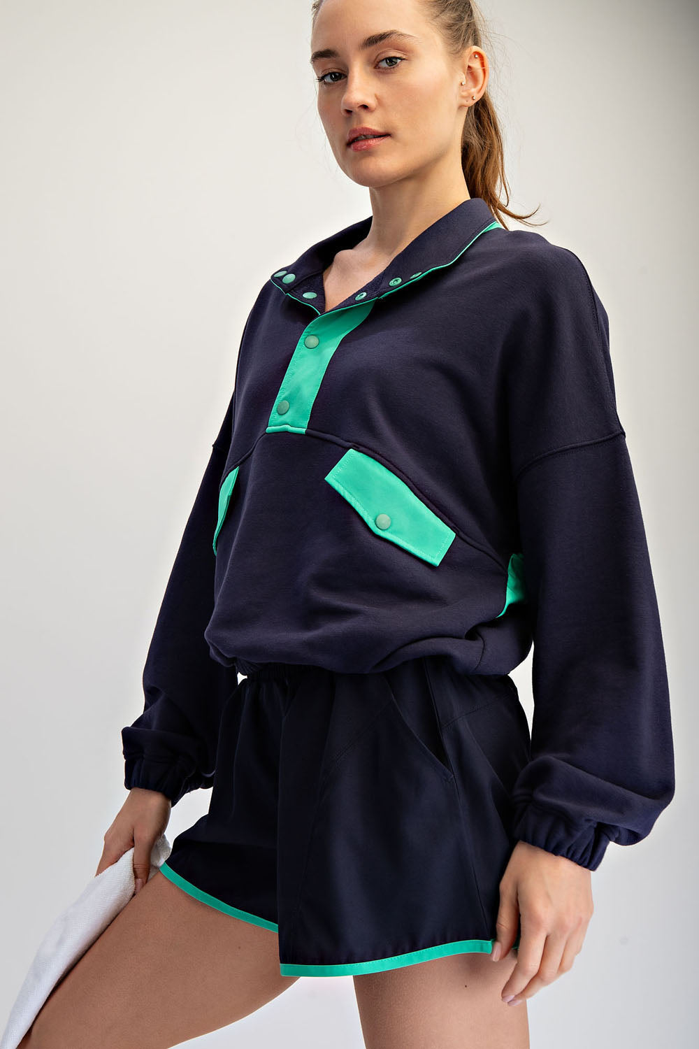 French Terry 1/4 Button Pullover Short Set