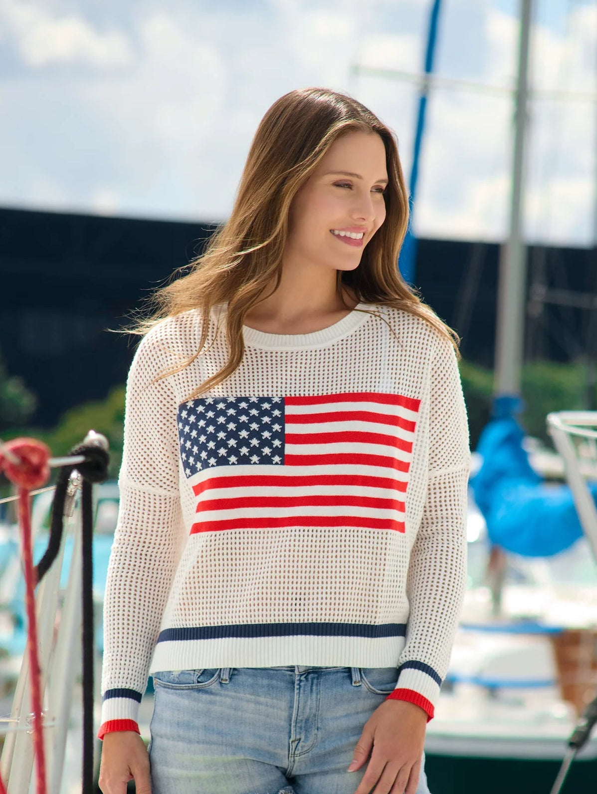 American Flag Mesh Sweater