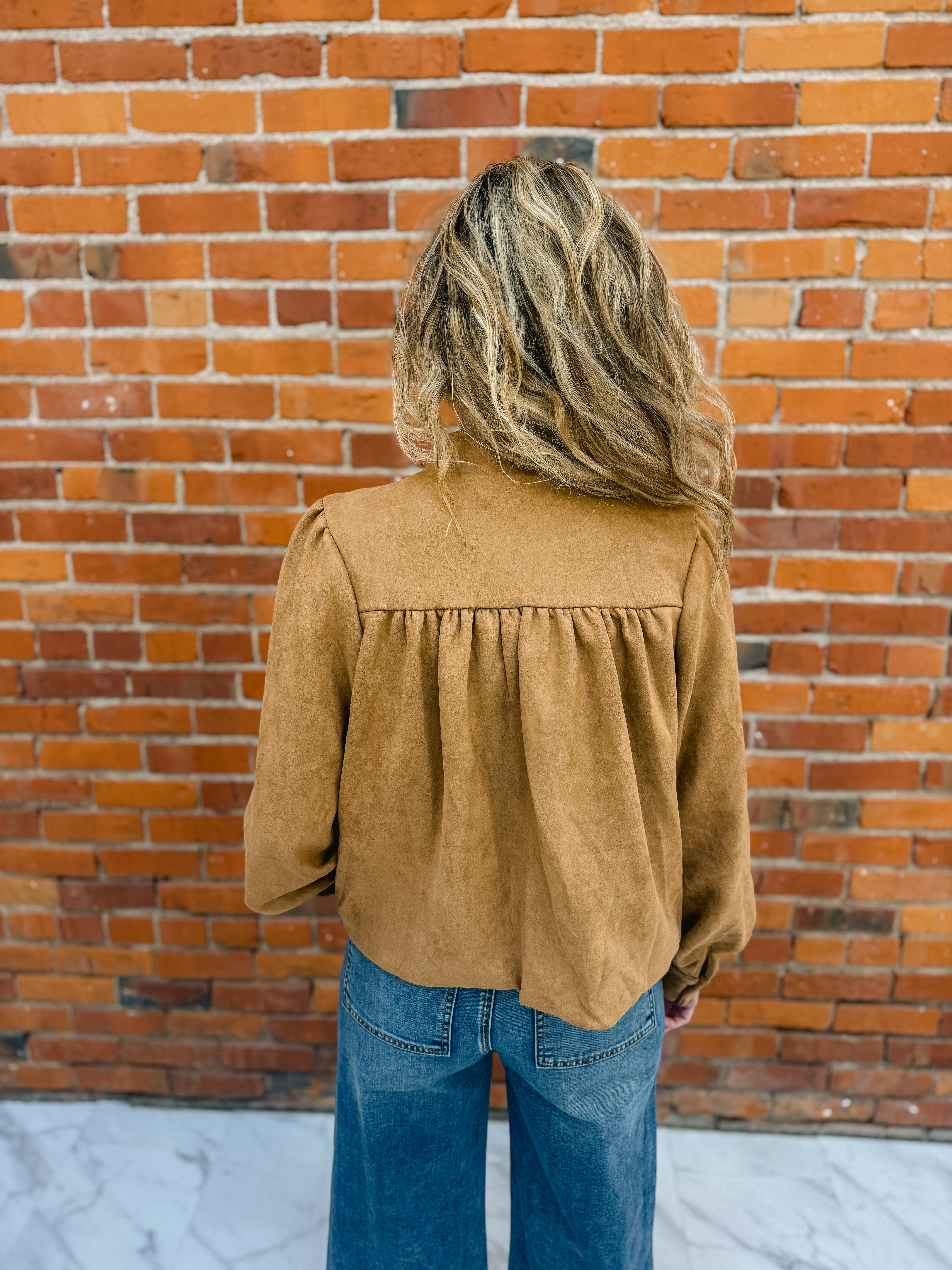 Suede Mock Neck Zip Up Jacket