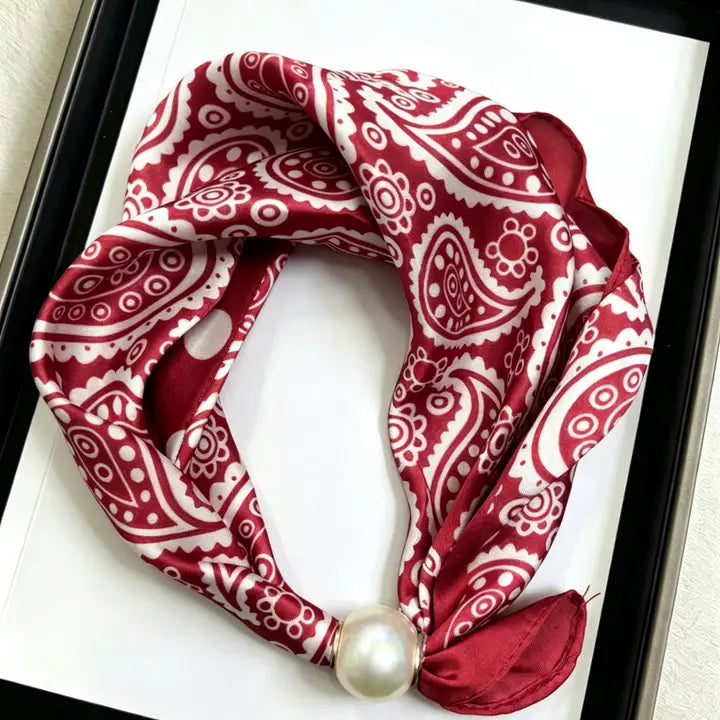 Pearl Magnetic Clasp Satin Scarf