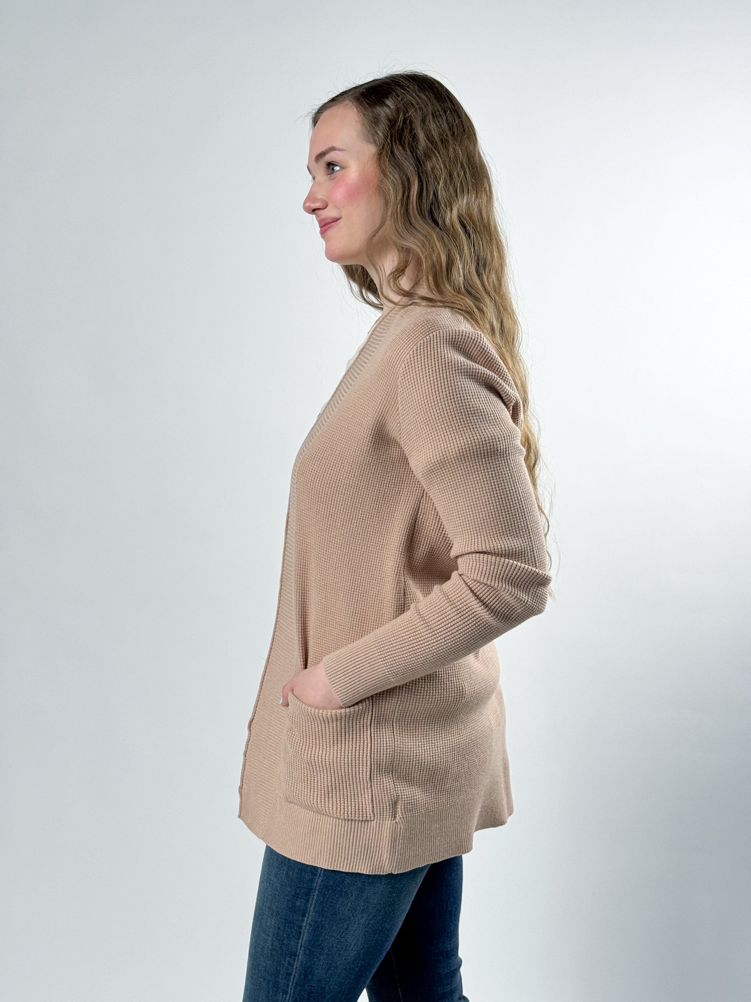 Staccato Open Front Waffle Cardigan