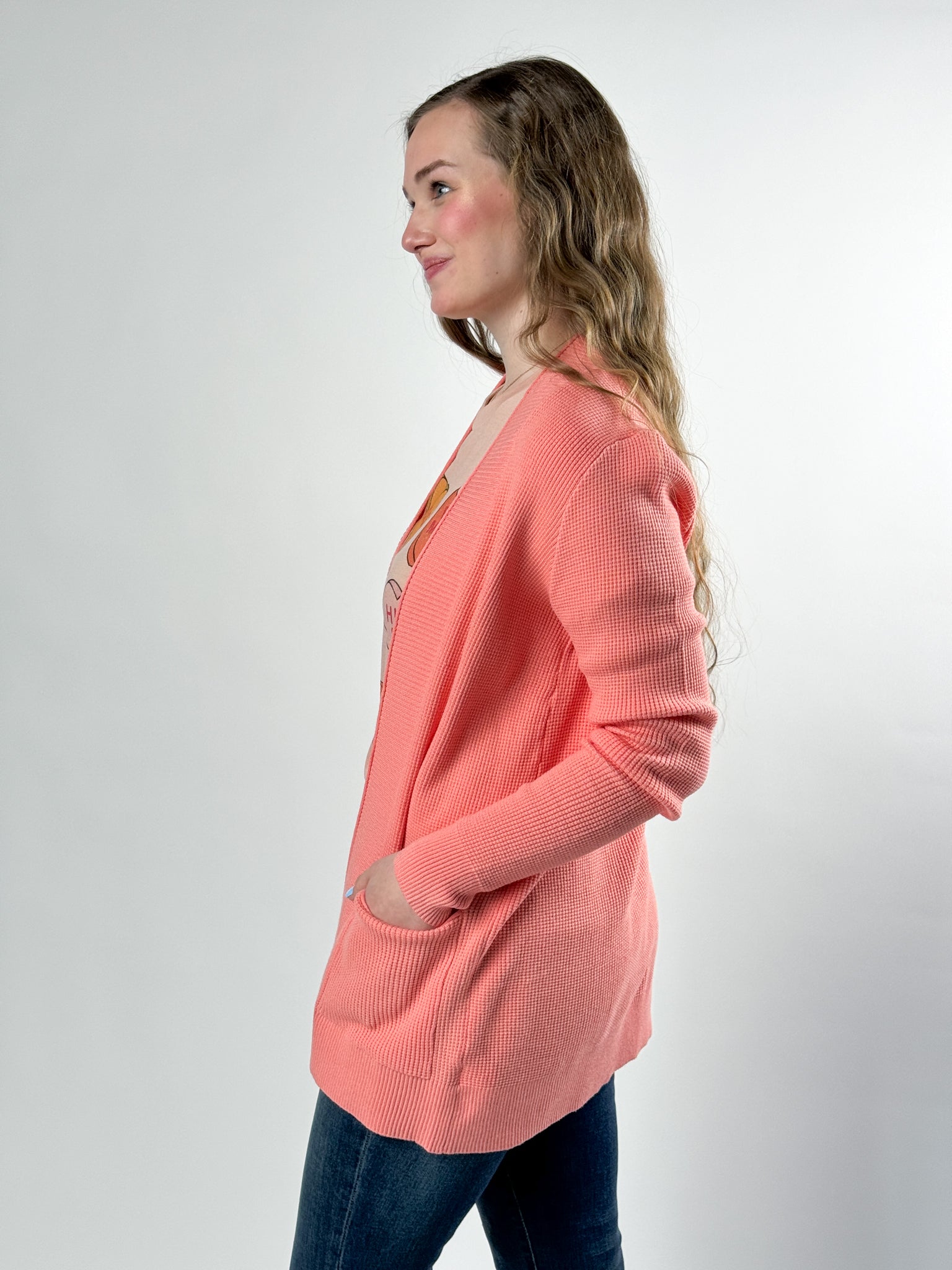 Staccato Open Front Waffle Cardigan