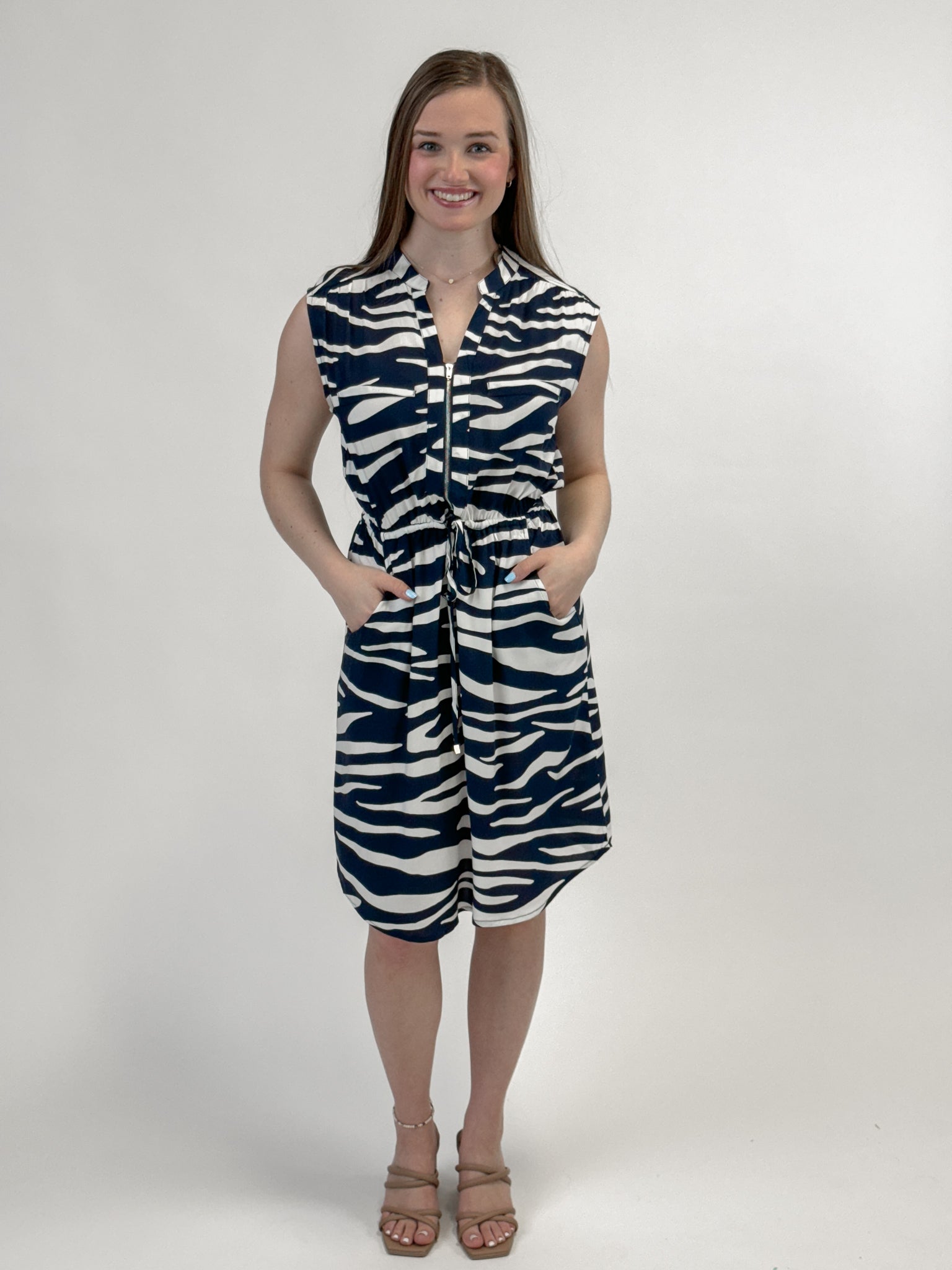 Organic Stripe Zip Sleeveless Dress