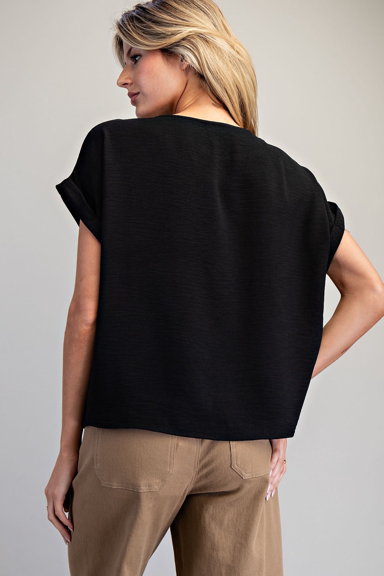 Solid Round Neck Short Sleeve Top