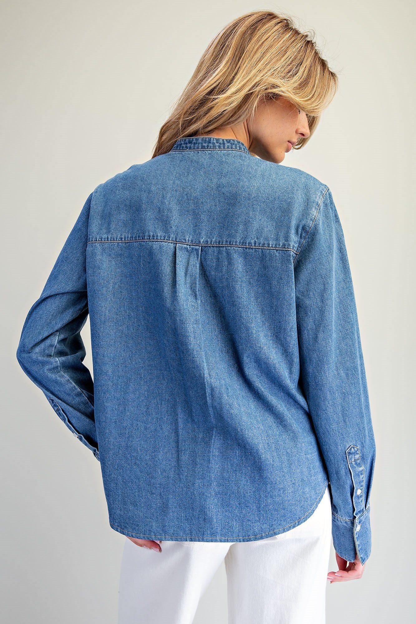 Button Down Tie Front Denim Top