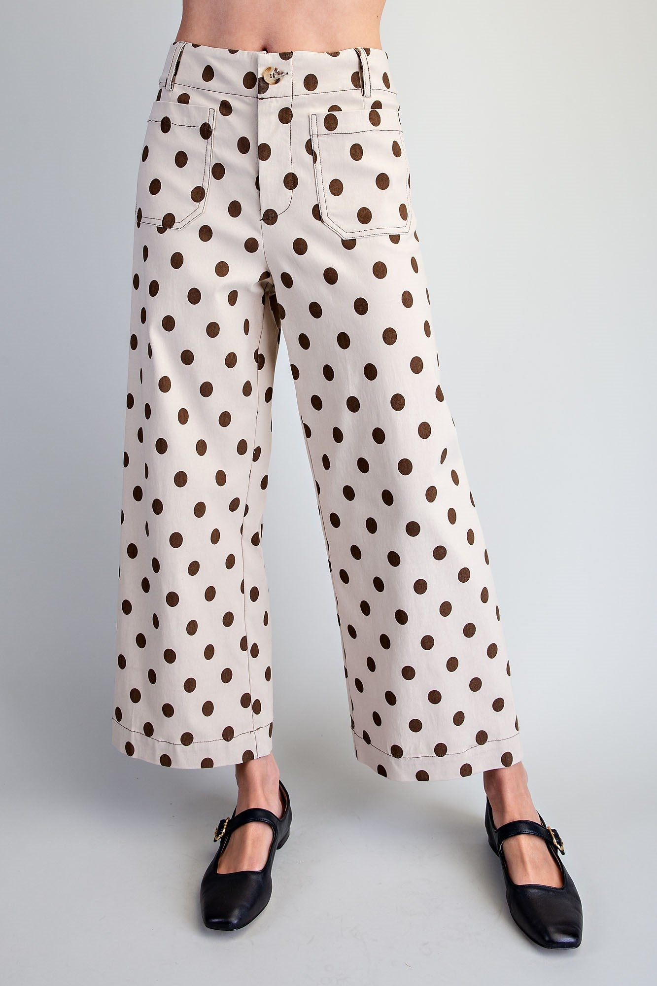Polka Dot Topstitched Pants