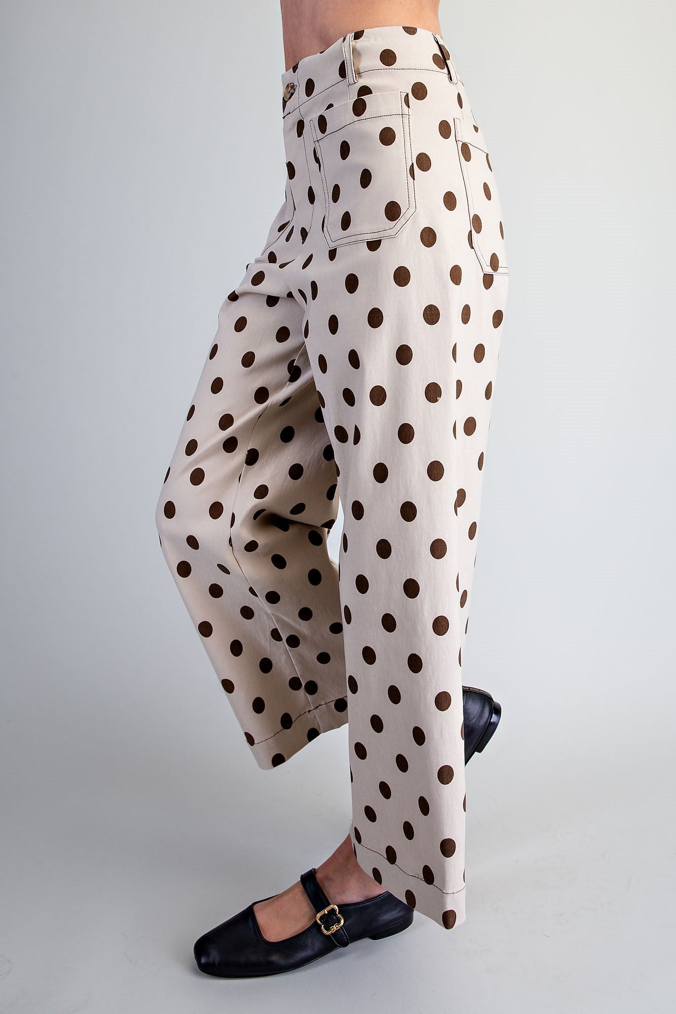 Polka Dot Topstitched Pants