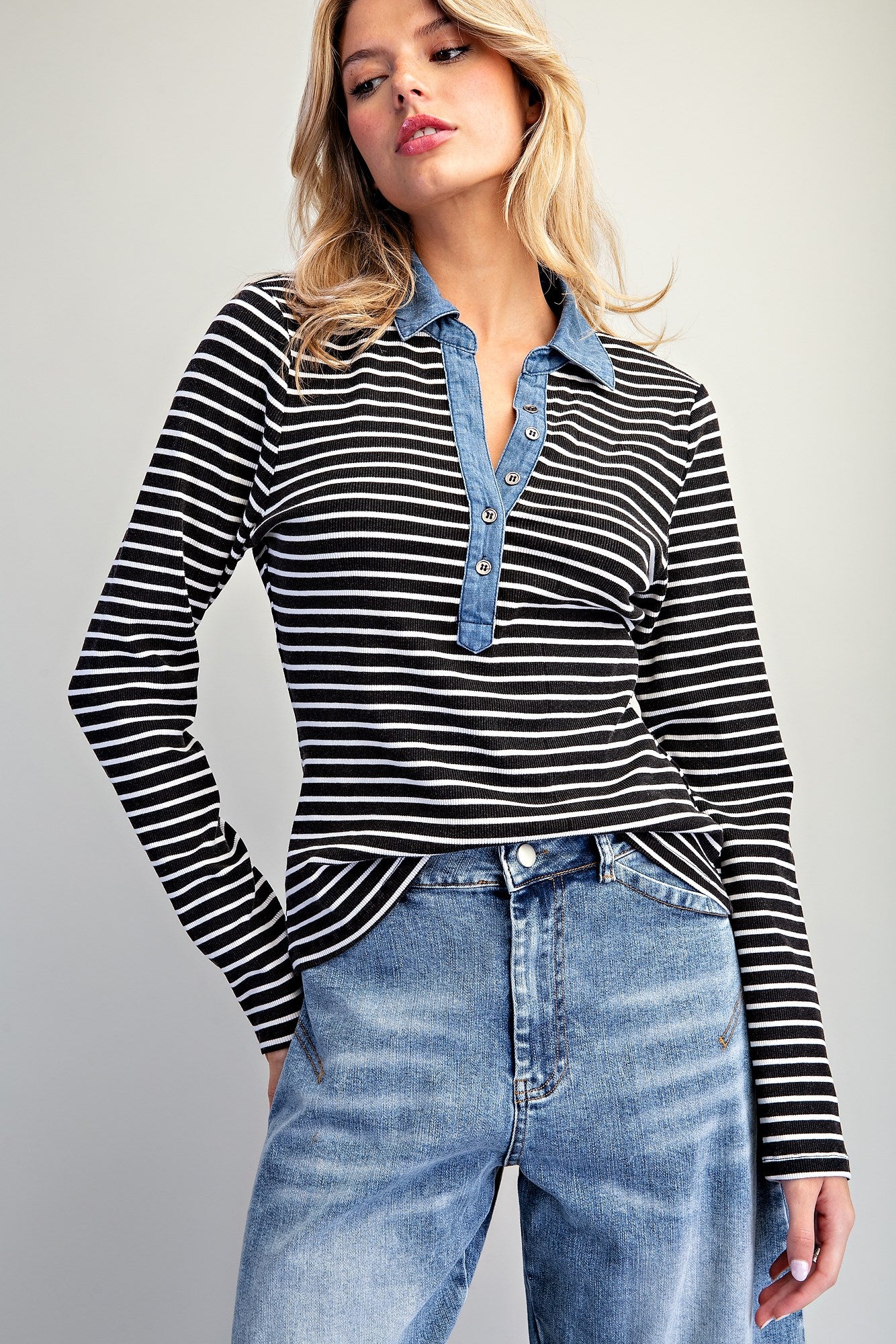 Striped Denim Contrast Top