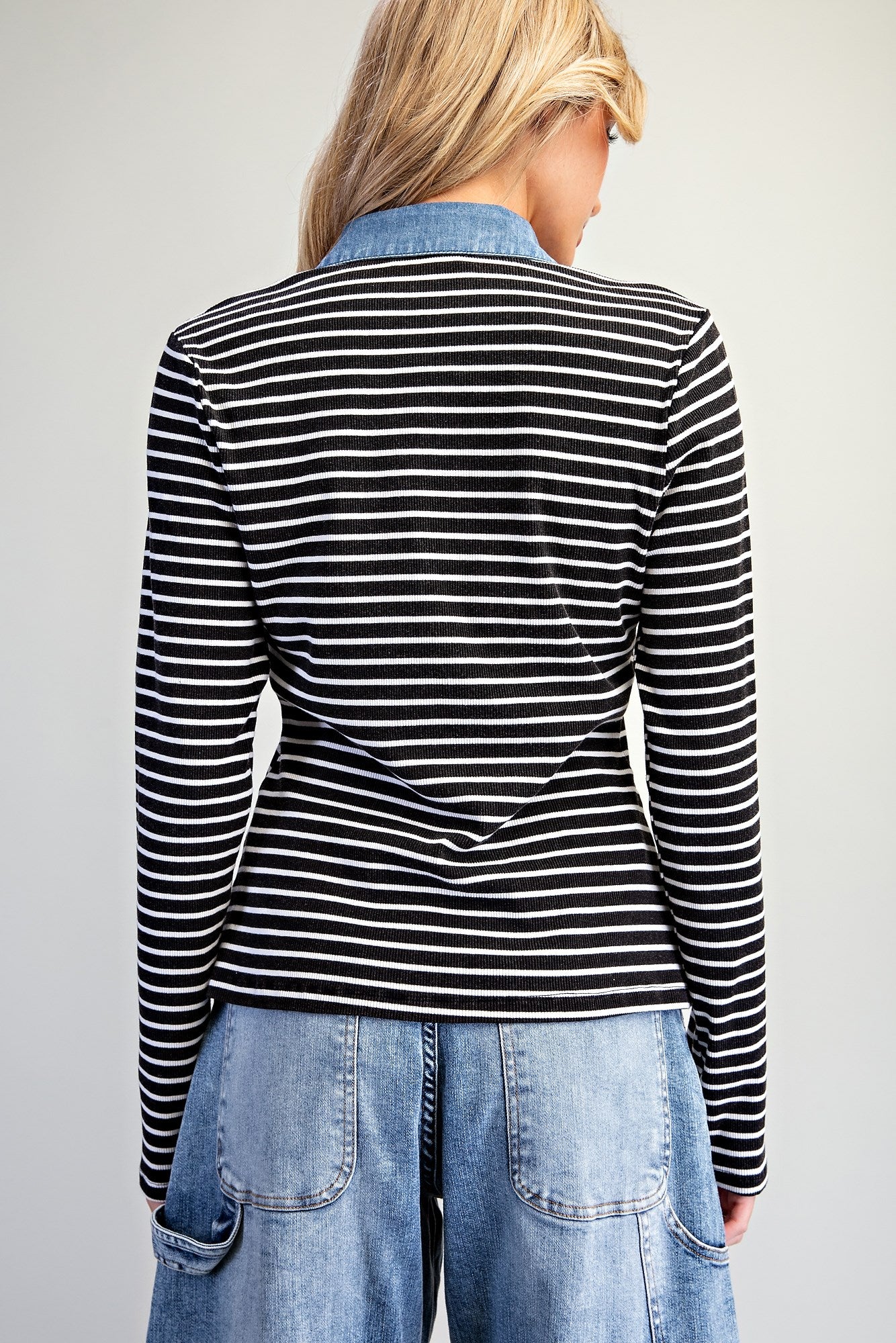 Striped Denim Contrast Top