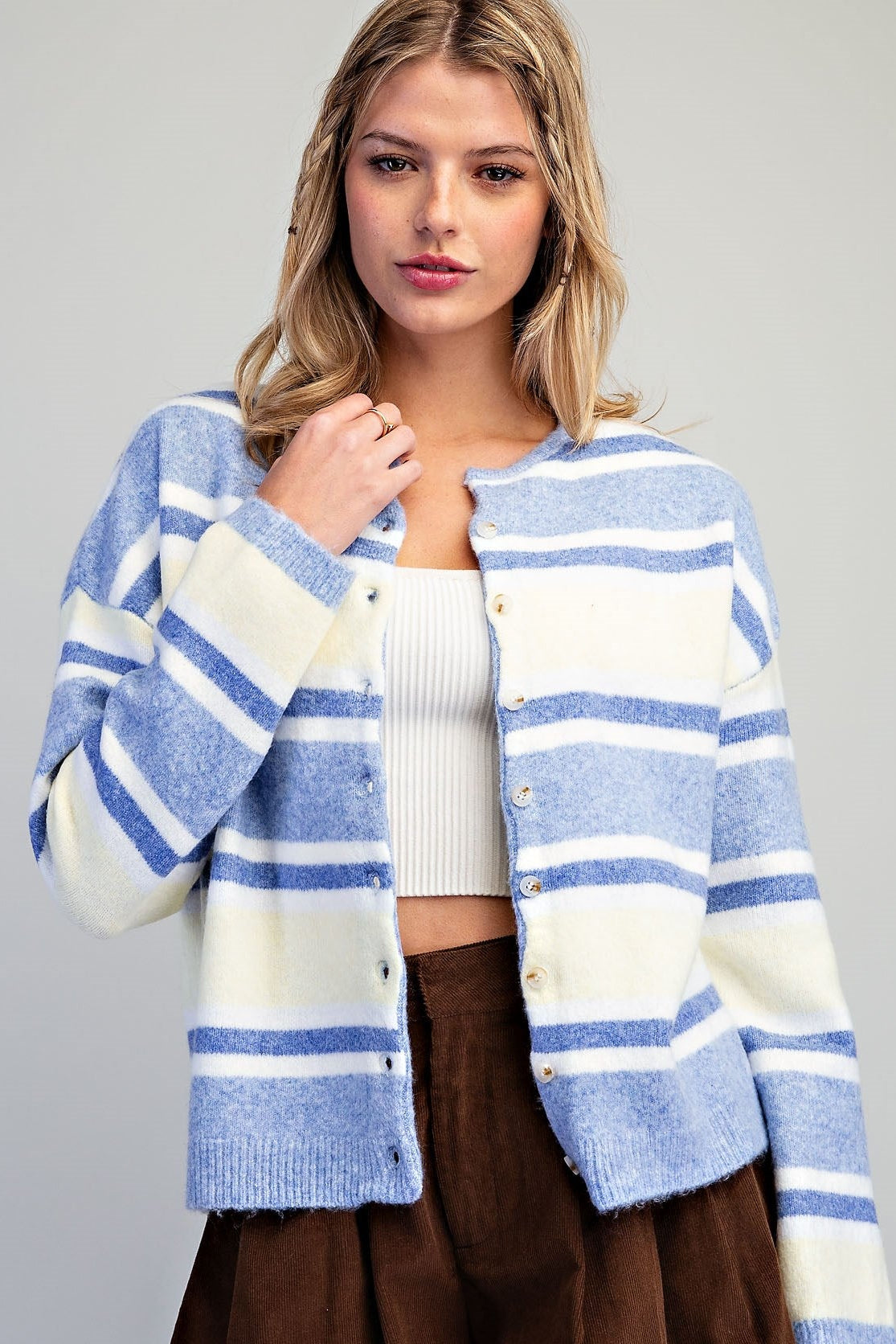 Striped Button Front Cardigan