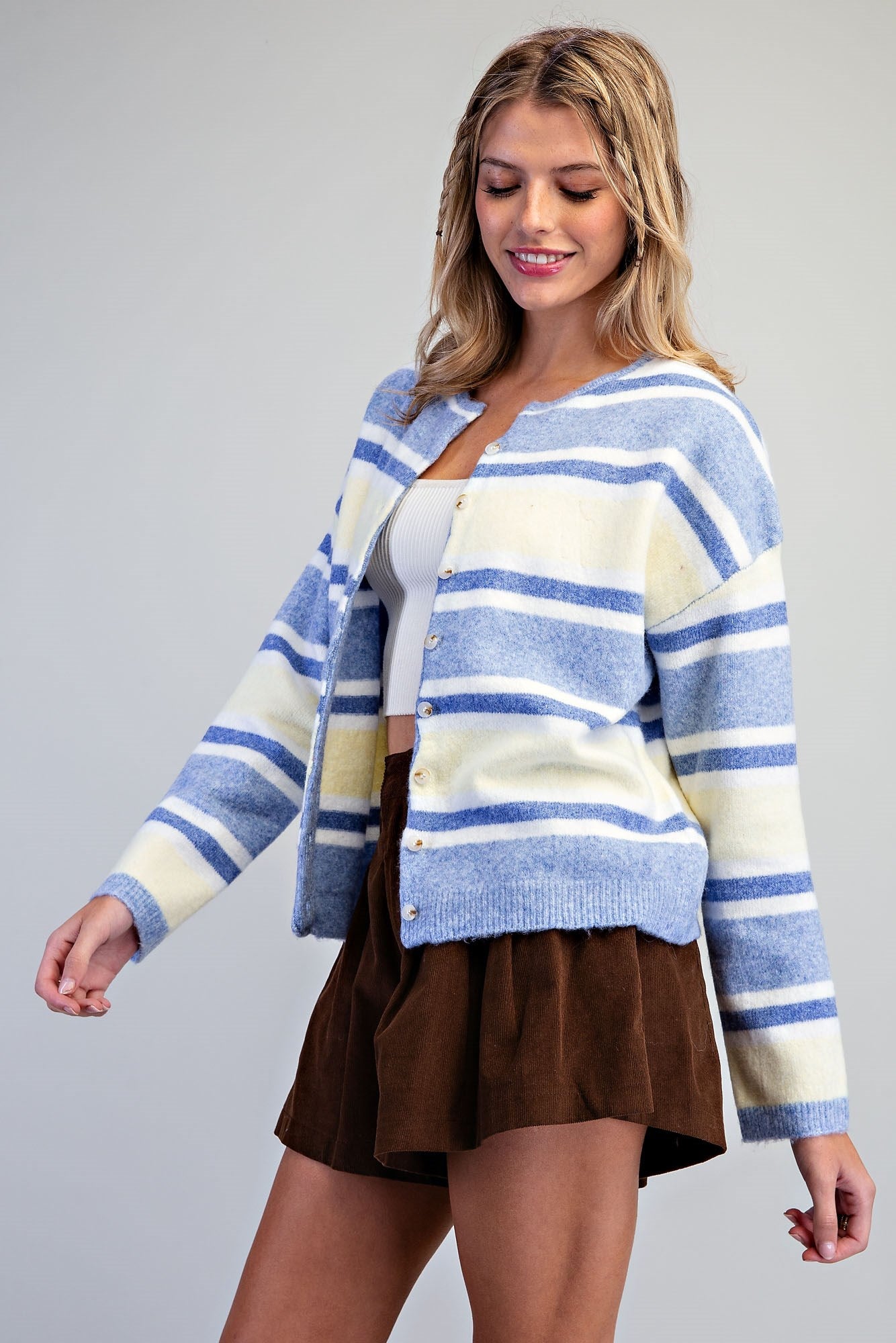 Striped Button Front Cardigan