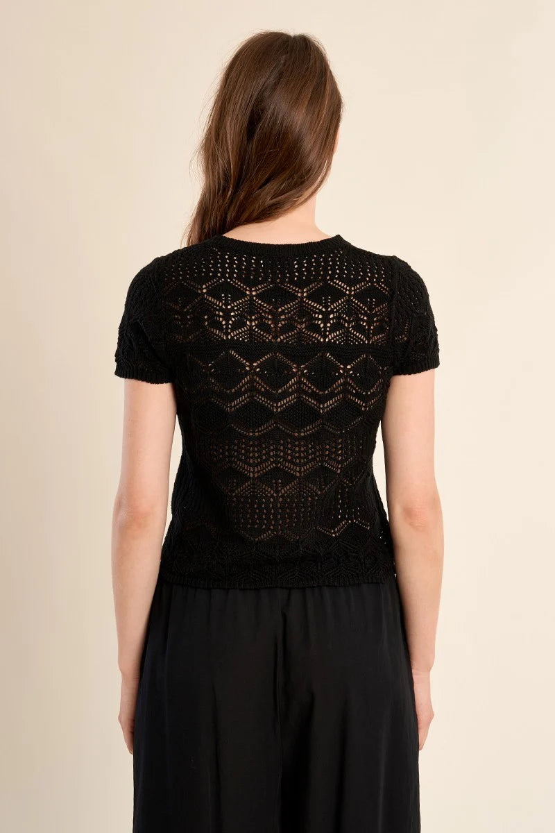Short Sleeve Open Knit Sweater
