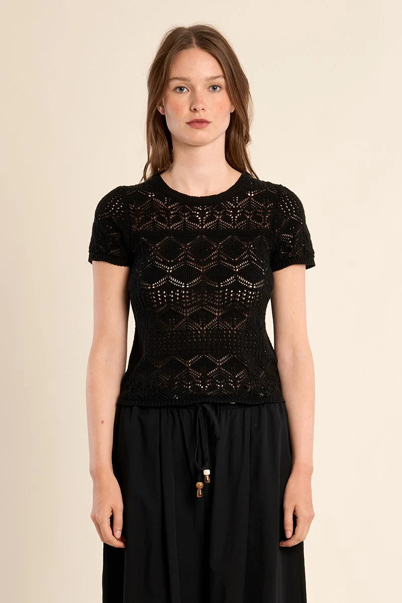 Short Sleeve Open Knit Sweater