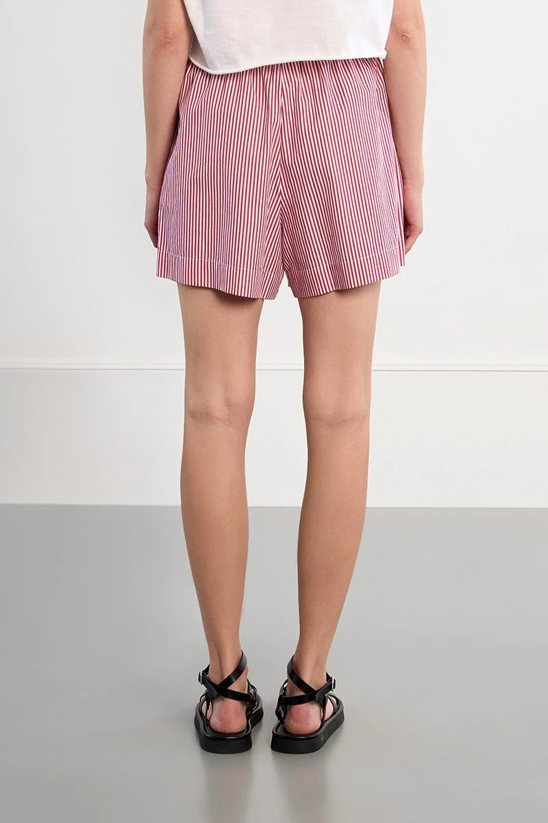 Striped Elastic Waist Shorts W/ Button & Heart Detail