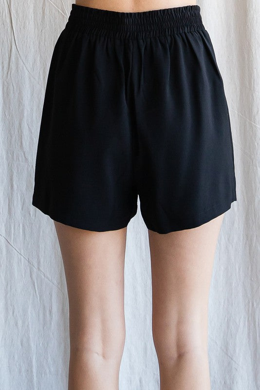 Front Pleated Dress Shorts - Black