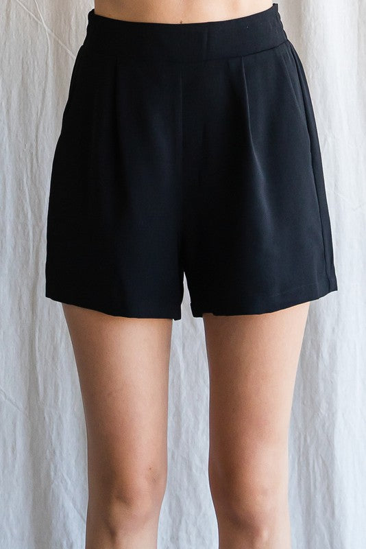 Front Pleated Dress Shorts - Black