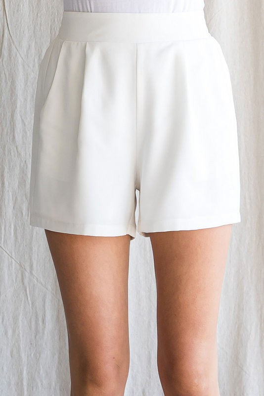 Front Pleated Dress Shorts - Off White